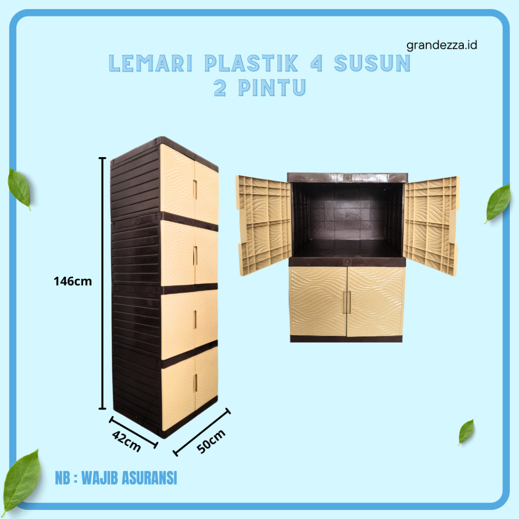 Lemari Plastik - Lemari Pakaian Plastik - Lemari Plastik Susun - Lemari Plastik 4 Susun - 2 Pintu TE