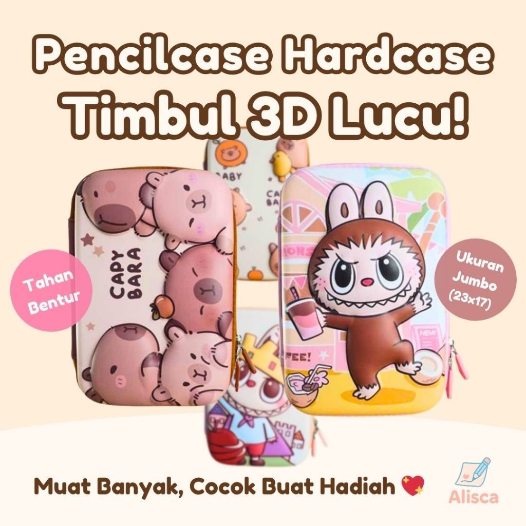 

Kotak Pensil Jumbo Hardcase Capybara & Labubu Timbul - 3D Cute Stationery Pencil Case 001 002