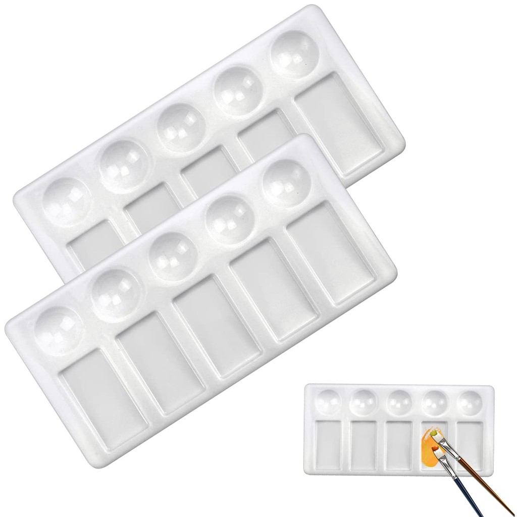 

2pcs Watercolor Paint Palette 10 Wells Rectangle Artist Paint Palette Mixing Tray for Watercolor Oil Gouache Acrylic Painting