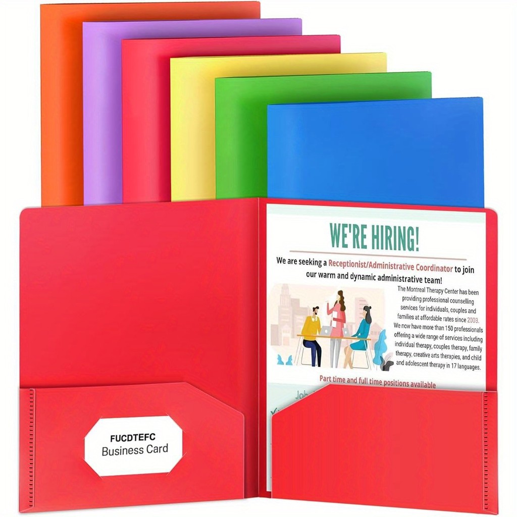 

6Pcs Heavy Duty Plastic Pocket Folder with Prongs for Letter Size Paper Color File Storage Document Organizers Book Binding