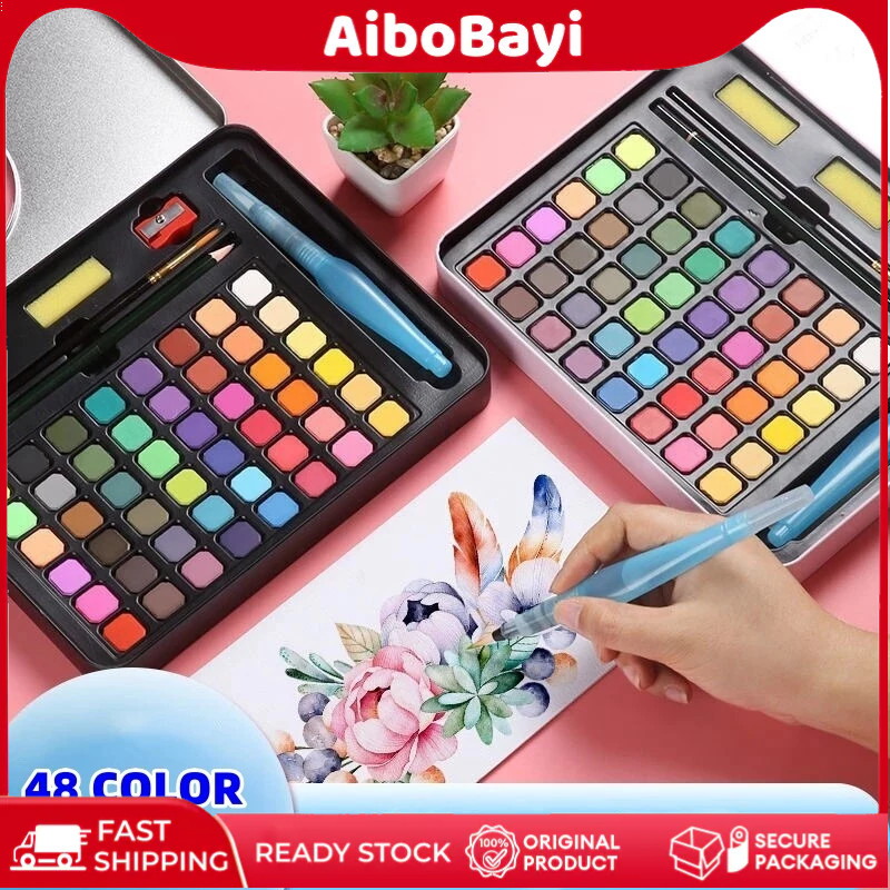 

【COD】 48 Warna Watercolor Set Alat Cat Air (termasuk kuas dan kertas gambar) Watercolour Water color Melukis Alat Lukis solid watercolor/ Cat Air Padat / 36 48 Warna Cat Air/ Solid Watercolor Set