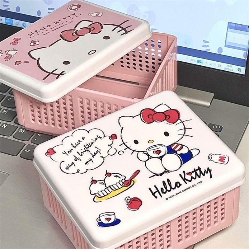 

Kawaii Hellokitty Large Capacity Storage Box Student Cute Desktop Stationery Tape Multi Functional Folding Storage Box Girl Gift
