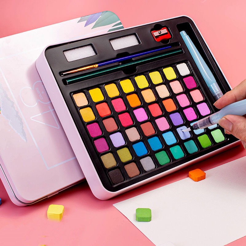 

Watercolor Painting 48 Colors Solid Water Color Paint With Brush&Paper Drawing Set Art Supplies for Artists Beginner
