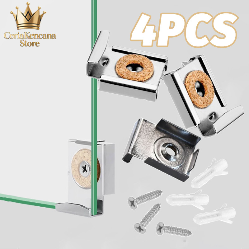 1 Set Jepitan Kaca Cermin Klem Kaca Bracket Cermin Dinding Plat Jepit Kaca untuk Instalasi Dinding