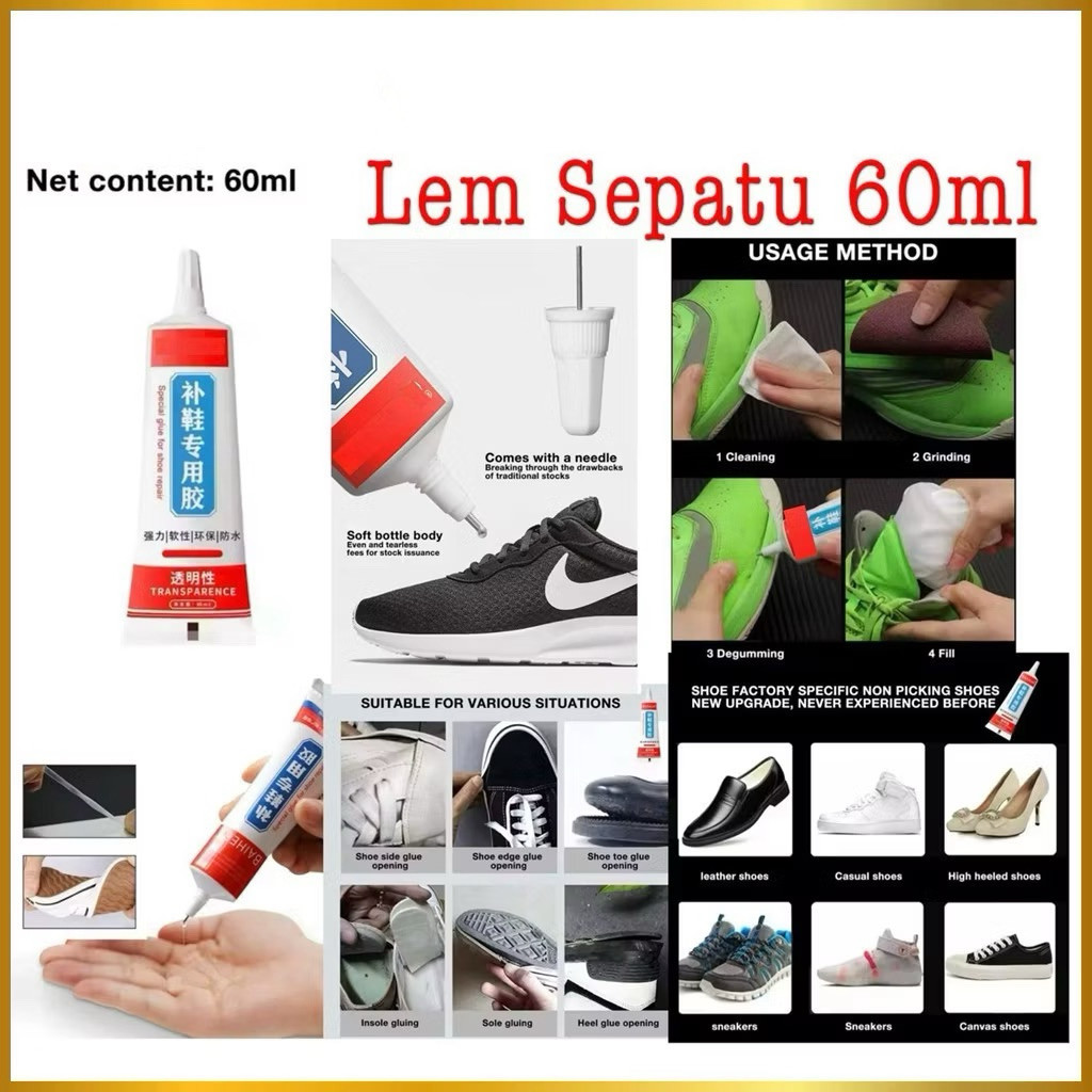 

Lem Sepatu 60ml Cairan Super Kuat Lem Perekat Sepatu Penambal Sol Sepatu Transparan