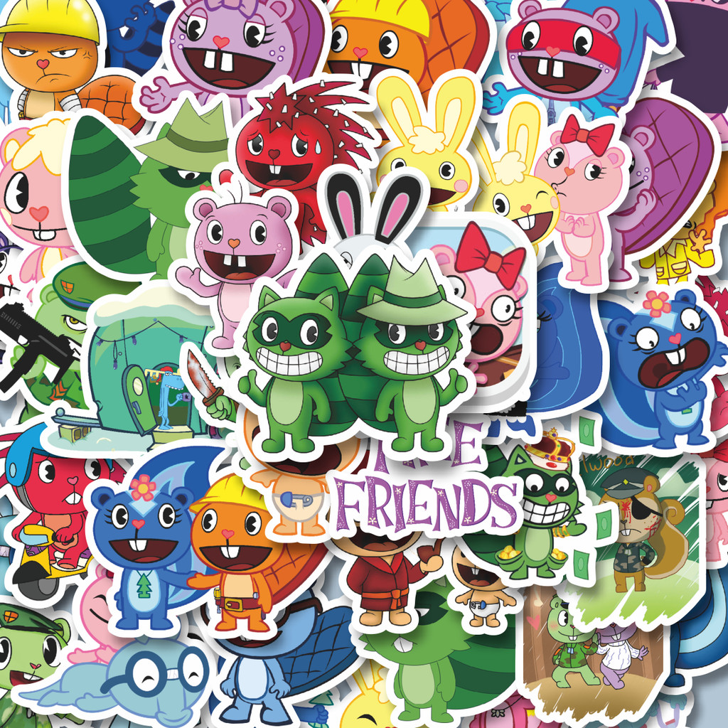 

100PCS Lucu Stiker Kartun Series Happy Tree Friends Mix 1 Stiker Aesthetic Stiker Anti Air Stikers Berperekat Waterproof sticker decal buat Motor Helm Buku Journal Koper Casing HP Laptop Botol Minum Hadiah anak
