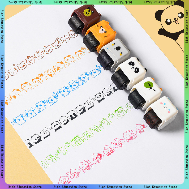

Cute Animals Cartoon Character Rolling Stamp DIY Creative Seal Graffiti Journal Roller Decor Stationery Supplies for Students
