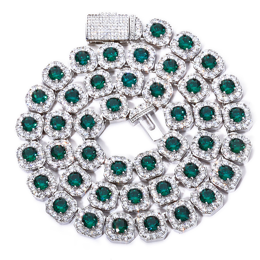 Ny Shining Iced Out Crystal Cubic Zirconia Tennis Necklace Sparkly Imitation Emerald Diamond Chain f