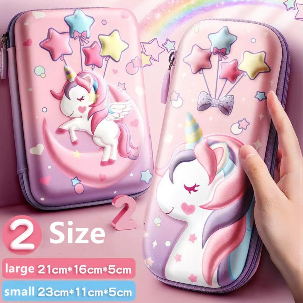 

3D EVA unicorn cute pencil case Waterproof cartoon stationery box School supplies storage box with pen holder student pen box