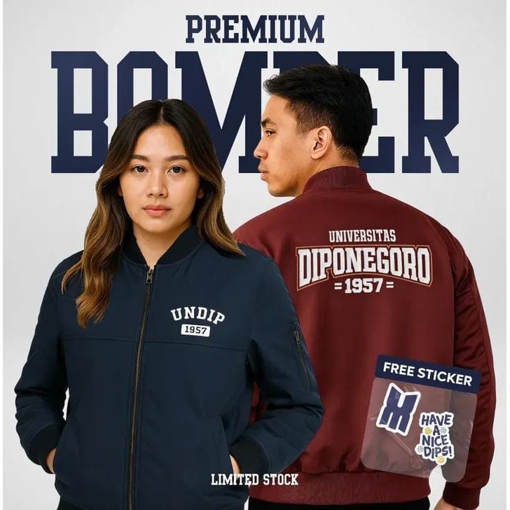 MERCHANDISE JAKET BOMBER UK.S UNIVERSITAS DIPONEGORO NAVY