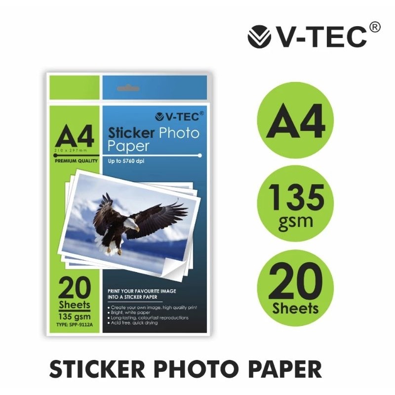 

(1 PACK ISI 20 LEMBAR) Kertas Foto Stiker V-TEC | Sticker Photo Paper V-TECSPP-9112A