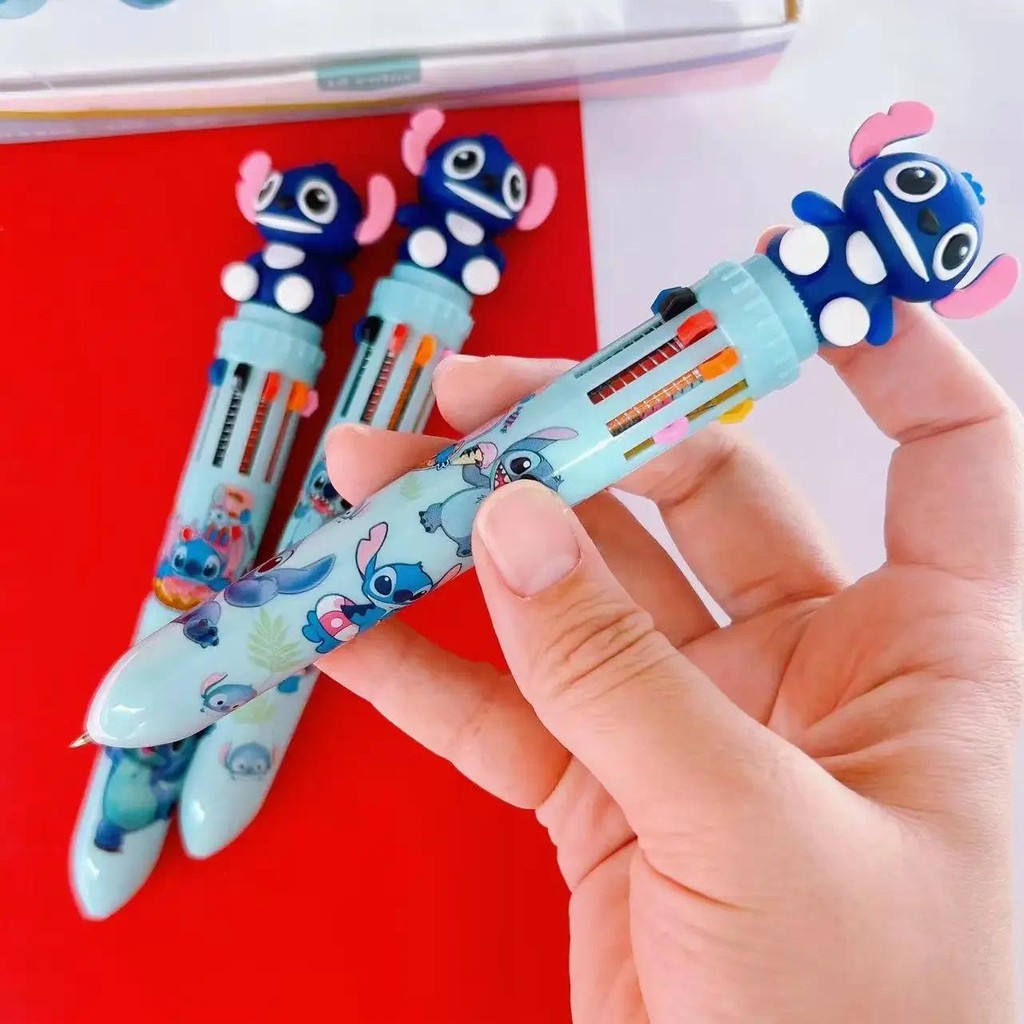 

Kawaii Disney Stitch Ball Point Pen Students School Supplies Office Accessories Lilo Stich 10 Color Press Ballpoint for Writing