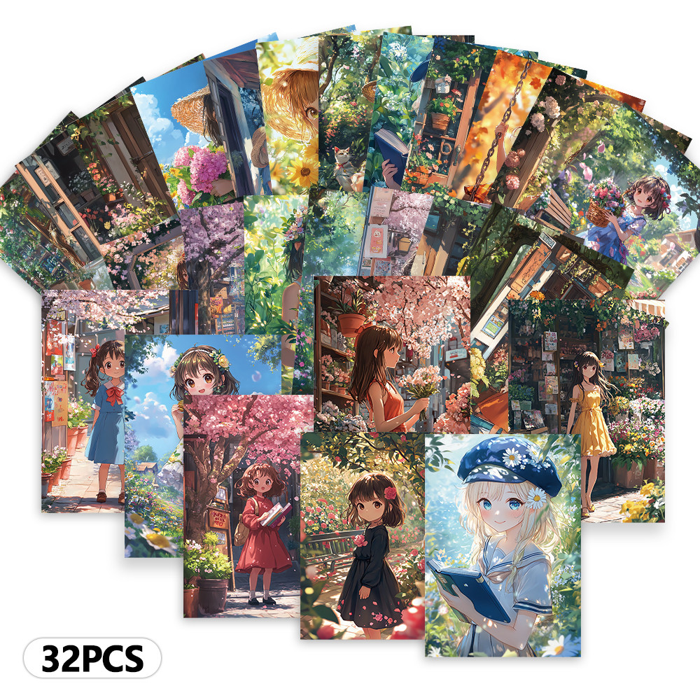 

32pcs, summer girl postcards, mori healing style, small fresh watercolour style, mailing cards, holiday cards, collectibles
