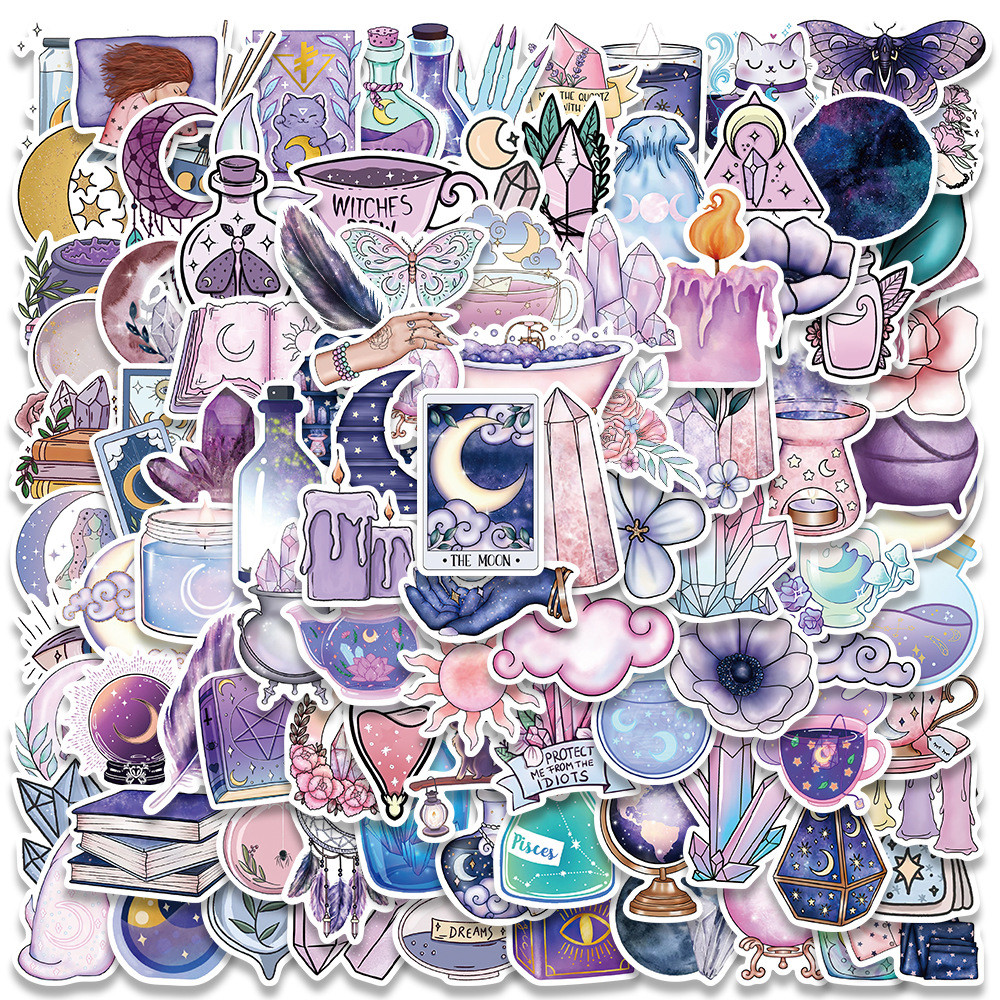 

10/30/50/100pcs Cartoon Art Magic Witch Moon Crystal Cute Stickers Aesthetic Decals Laptop Scrapbook Phone Graffiti Sticker Toy