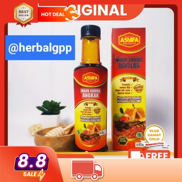 

madu kurma Angkak Asyifa plus Qusthul hindi Sari kurma panas dalam tipes