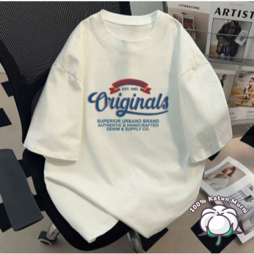 [Percetakan OUILG Tulisan Inggris 100% Katun]Kaos Santai Leher Bulat Oversize Nyaman Gaya Korea COD