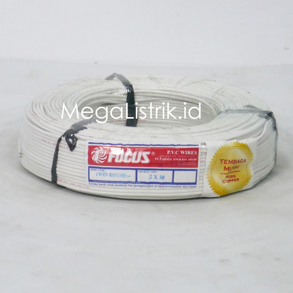FOCUS KABEL LISTRIK PUTIH TWIN ROUND / TR 2 X 30 TEMBAGA ( 100 METER )