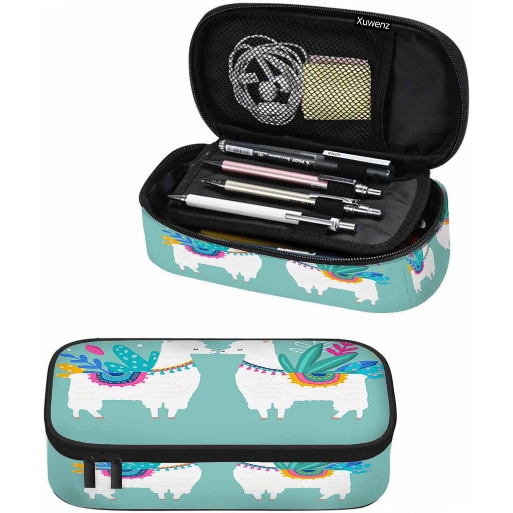 

Alpaca Pencil Case Organizer Llama Love Animal Leaves Green Stationery Box Makeup Box School Supply for Boy Girl Men Women