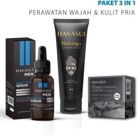 HANASUI MEN PAKET PERAWATAN WAJAH & KULIT PRIA | HANASUI NATURGO TUBE MASKER + HANASUI SERUM MEN + H