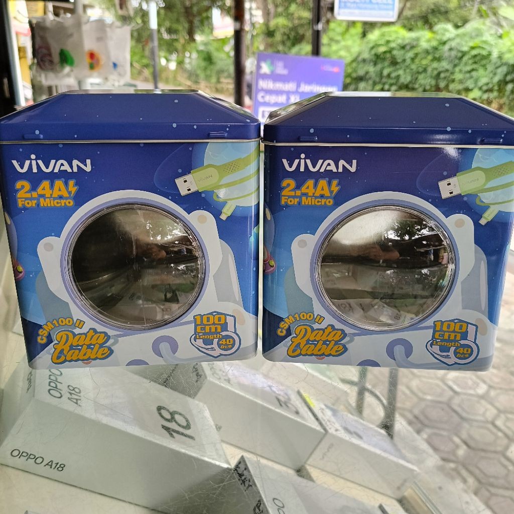 (CEK MODEL) Wadah / Kotak / Toples / Kaleng Bekas Kabel Data Vivan Robot Etalase Toko Penyimpanan