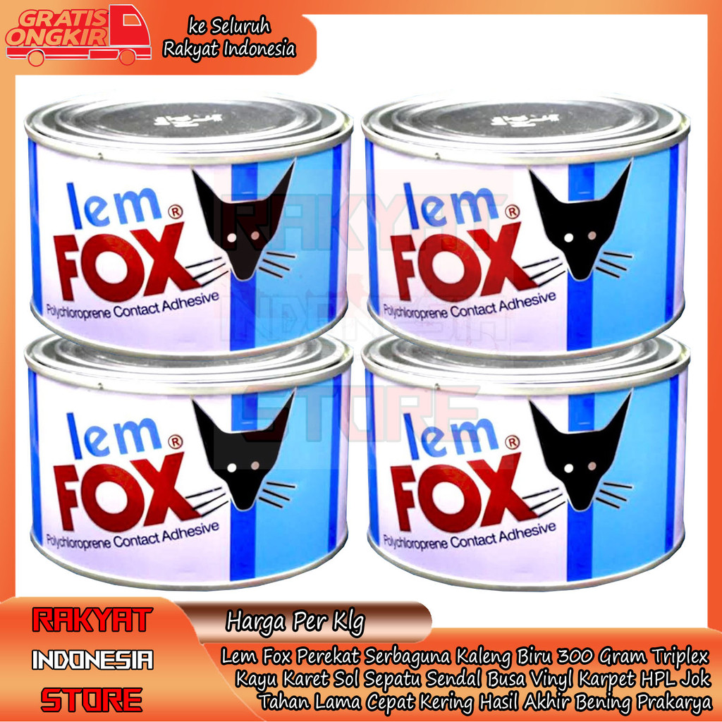 Lem Fox Perekat Serbaguna Kaleng Biru 300 Gram Triplex Kayu Karet Sol Sepatu Sendal Busa Vinyl Karpe