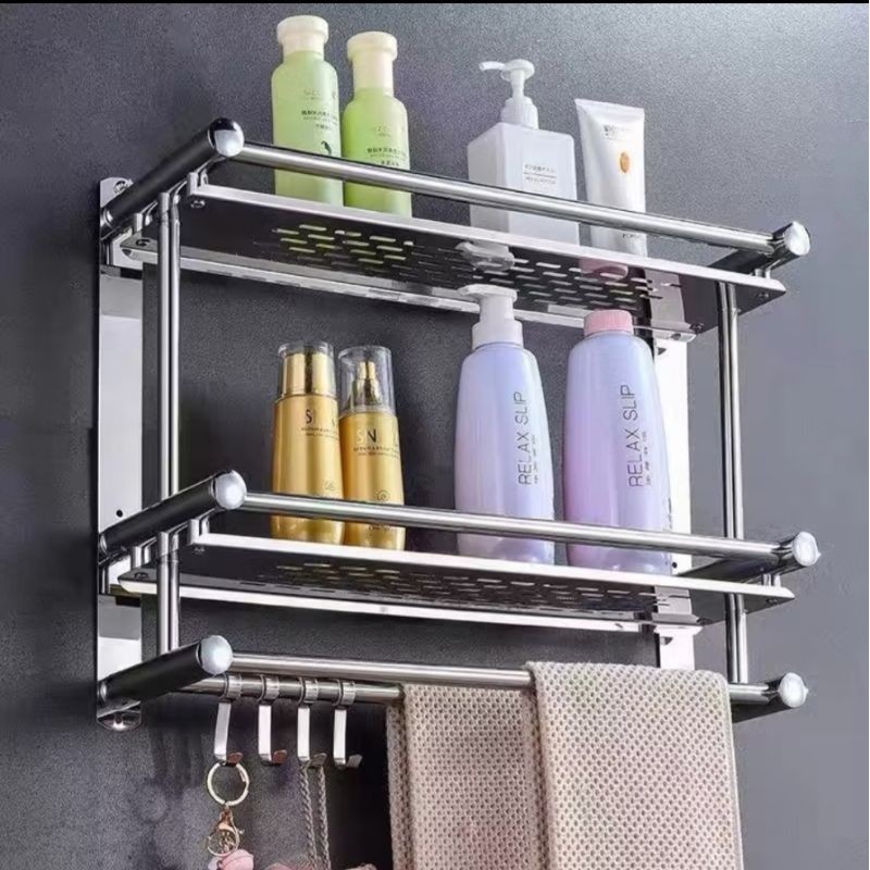 RAK KAMAR MANDI ESTETIK RAK DINDING RAK HANDUK RAK SABUN RAK STAINLESS STEEL