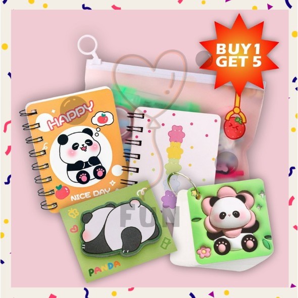

FUNFINDS Paket Ulang Tahun Souvenir Anak Motif Panda Beruang Sekolah Buku Tulis Hampers SET D