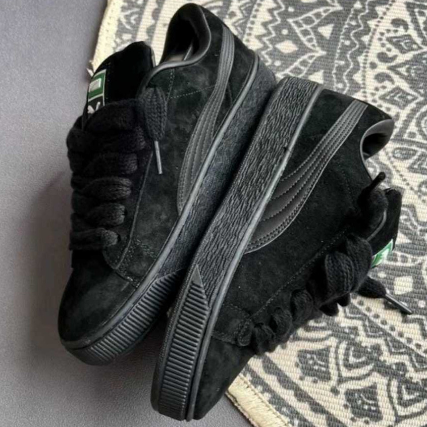 PREMIUM SUEDE XL TALI GEMUK PRIA WANITA HITAM POLOS SEPATU SEKOLAH FULL BLACK SKENA OOTD TRANDY 36-4