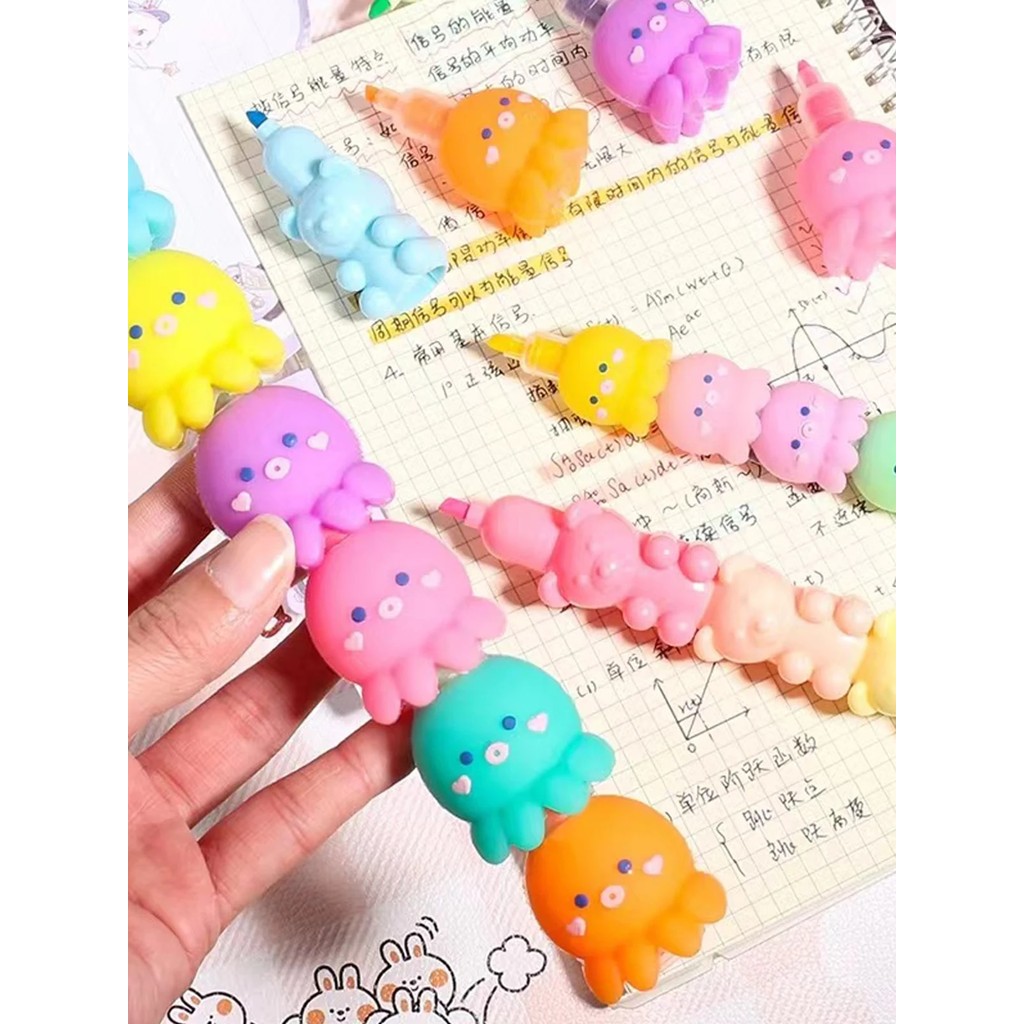 

5 Colors Cute Octopus Highlighter Watercolor Highlighter and Graffiti Markings for School and Office