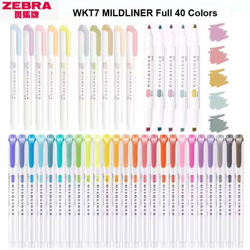 

1pc Zebra WKT7 Mildliner Highlighter Full 40 Colors Broad Fine Dual Head subrayadores fluorescentes Marker Japanese Stationery