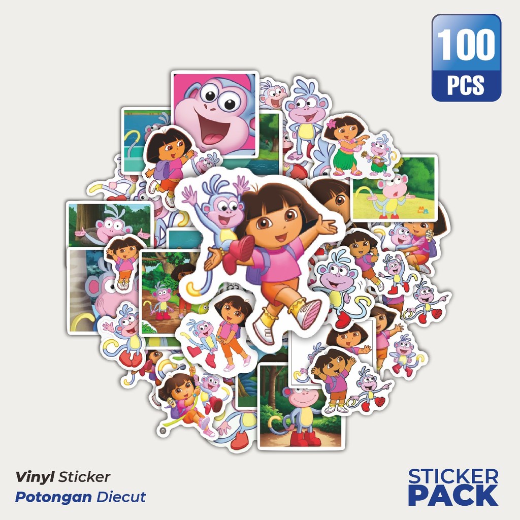 

Super Hemat! 100 PCS Stiker Kartun Boots Dora the Explorer Waterproof Aesthetic- Untuk Laptop, Motor, dan Helm - Paper Stationery Pack