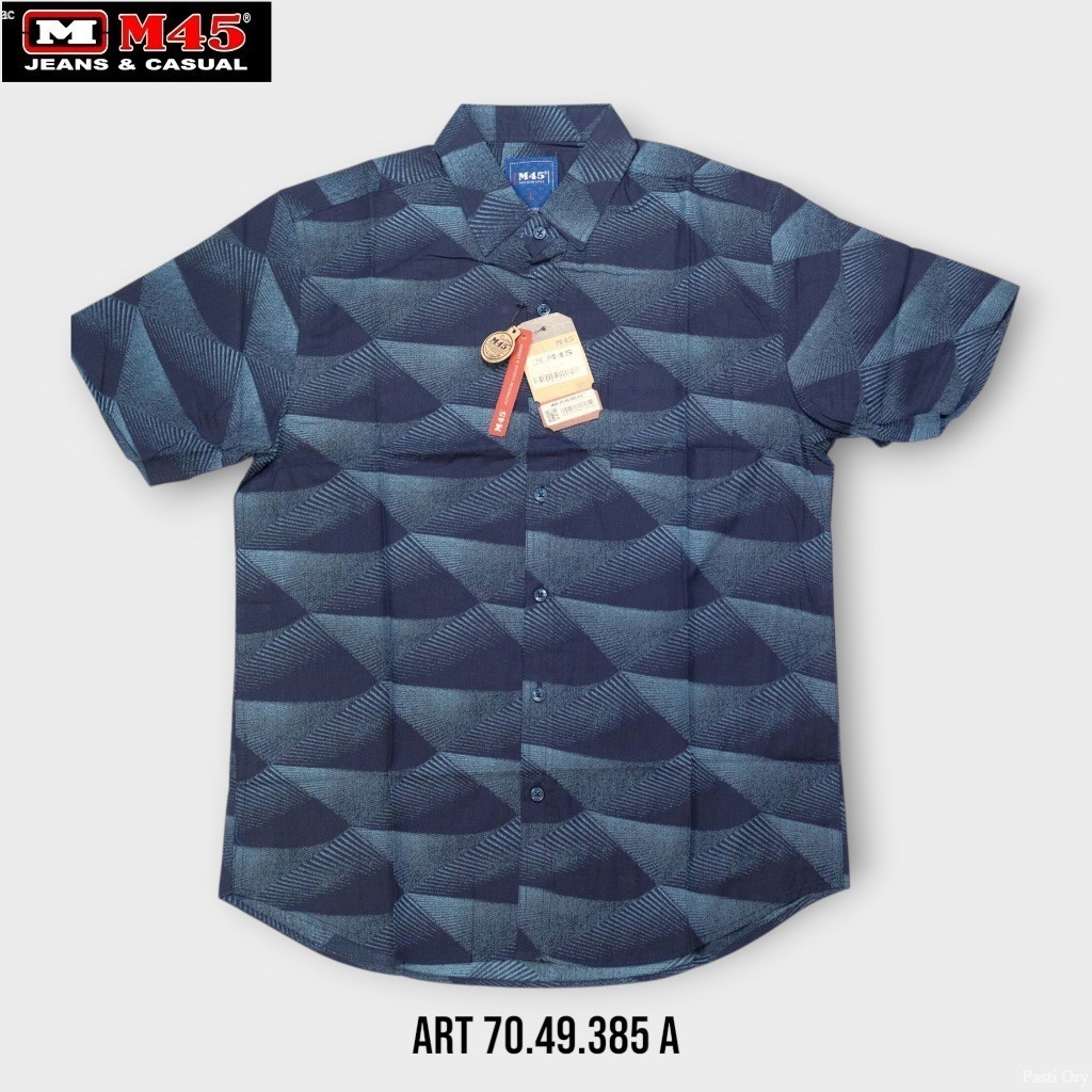 Kemeja Pria Motif 3D Geometris M45 Original  Kemeja Abstrak Lengan Pendek - Art. 70.49.385