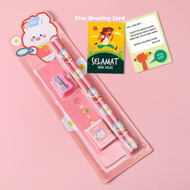 

Set Alat Tulis Kado Hadiah Kenaikan Kelas Anak TK SD Include Greeting Card 5in1 Pensil Penggaris