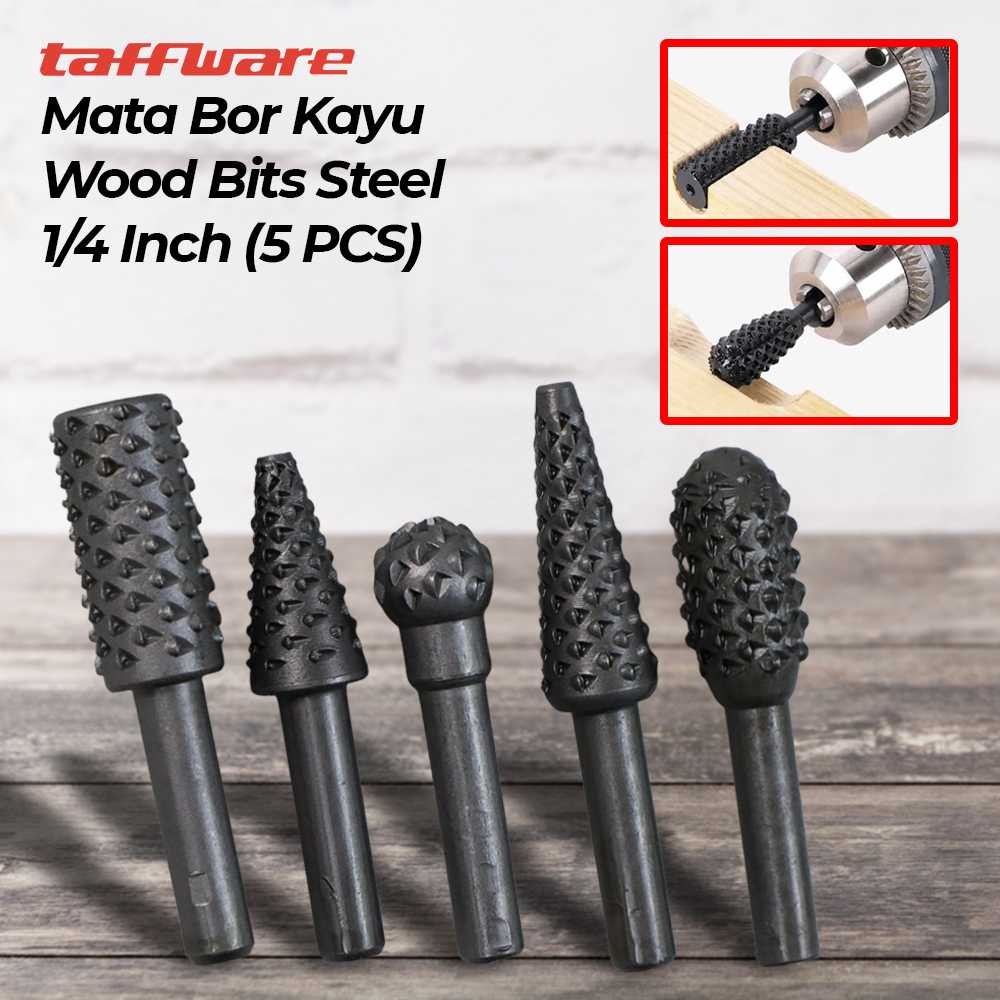 

Taffware Mata Bor Kayu Wood Bits Steel 1/4 Inch 5 PCS - 25450 -MR