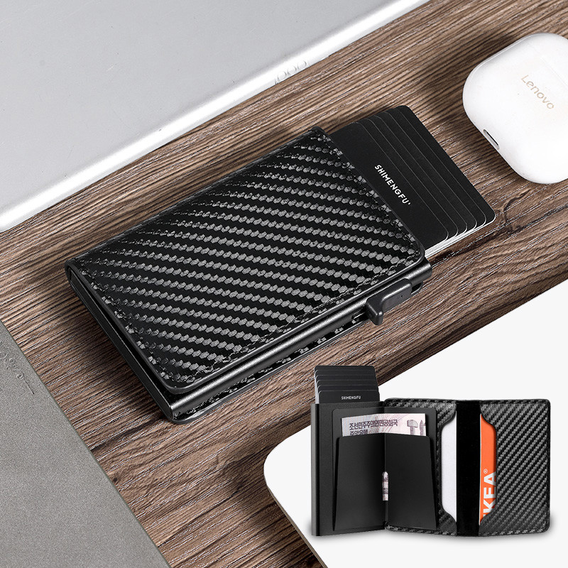 

Fashion Metal Aluminum Leather ID Card Holder Multi-Function Designer Bank Card Men Wallet Business Pop-Up Cardholder Women