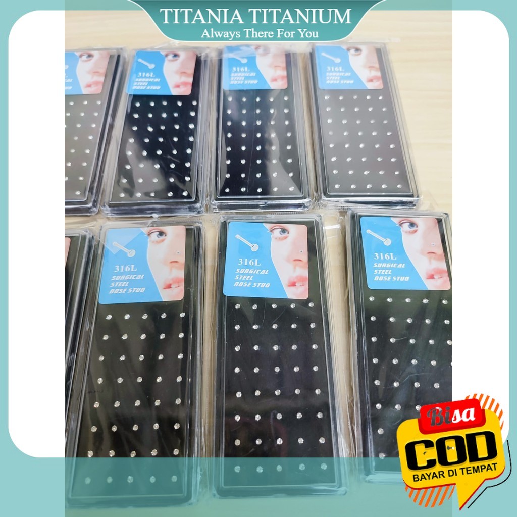 TITANIA. ANTING TINDIK HIDUNG (BOX MIKA 40 PCS) / ANTING TINDIK INDIA HIDUNG NOSE STUD SURGICAL STEE