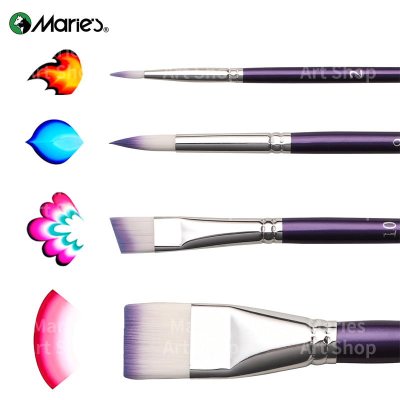 

4pcs Marie's Painting Brush Kit,Brush for Acrylic,Includes Detail,Stamp,Angle & Flat,Watercolor,Gouache,Tempera,Oil,for Adults