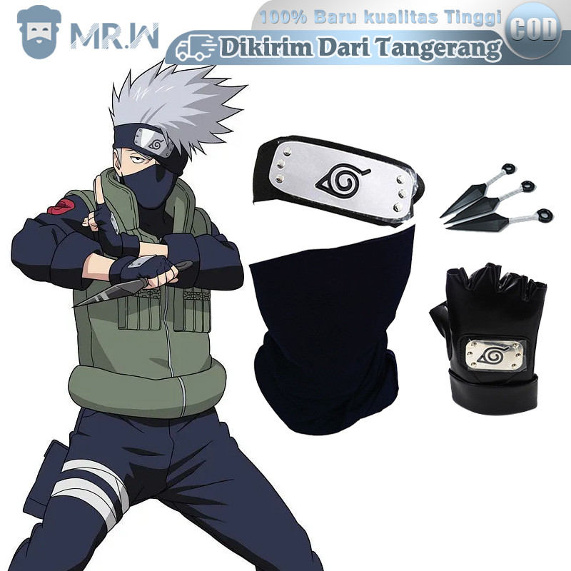 Accessories cosplay kakashi 7Pcs Peralatan Naruto Kakashi Headband Kakashi Mask Kakashi Gloves
