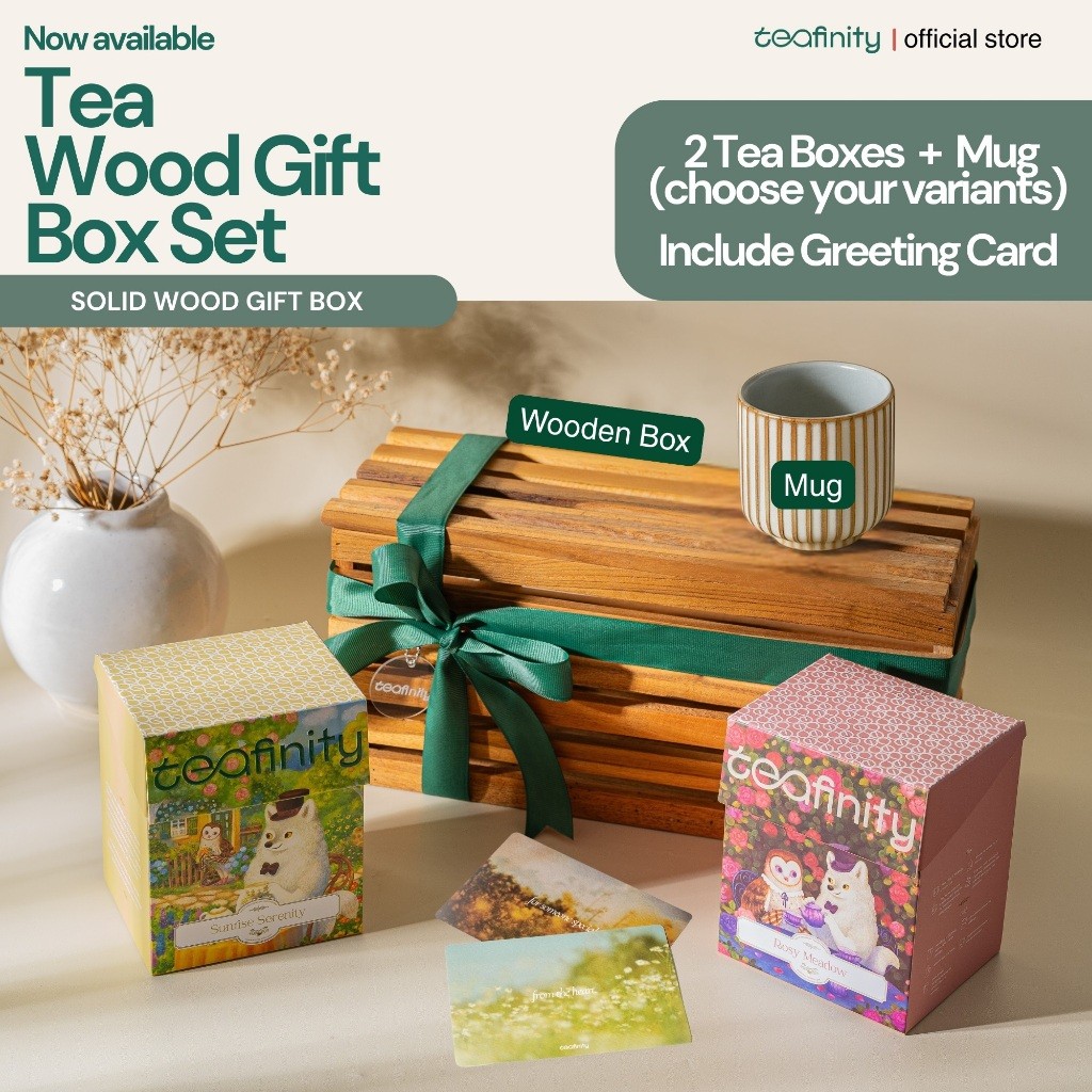 

Teafinity Wood Gift Box Set | Kado Hampers Teh Premium Kayu Jati dengan Mug
