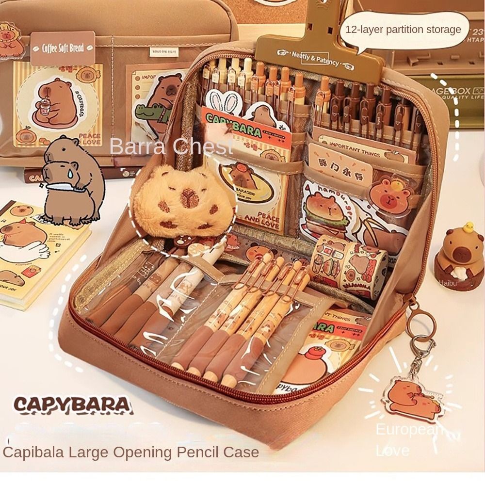 

Large Capacity Capybara Pen Bag Trendy Multifunctional Canvas Pen Case Cute Pencil Case for Students