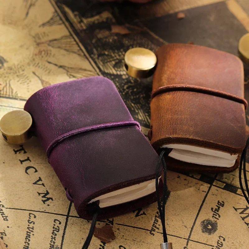 

1pc Tiny Leather Notebook Pocketbook Sketchbook Mini Vintage Retro Cute Kawaii Portable Daily Planner Organizer Travel Supplies