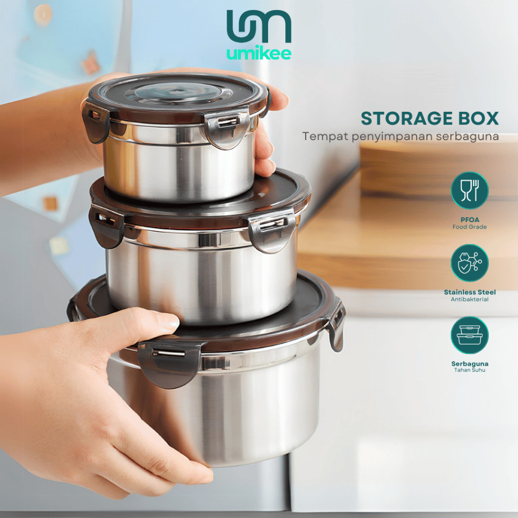 Umikee Lunch Box Bulat Stainless Foodgrade Toples Tupperware Anti Tumpah Food Storage Box