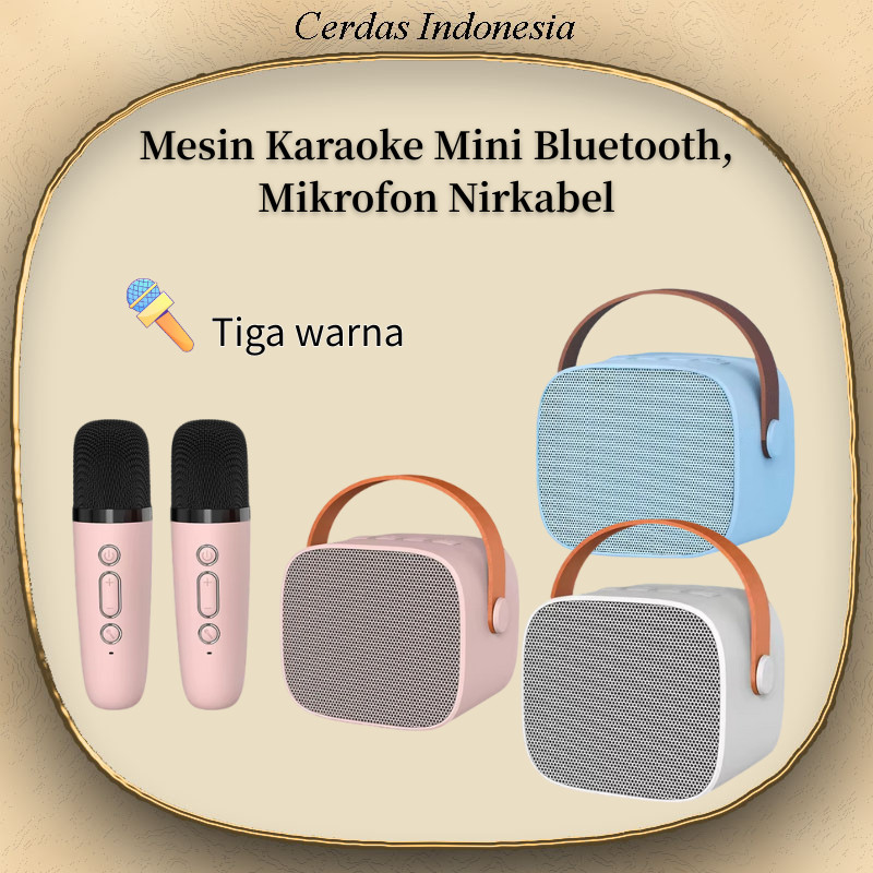 Mesin Karaoke Mini Bluetooth, Mikrofon Nirkabel, Speaker Portabel, Hadiah Pesta Anak & Keluarga