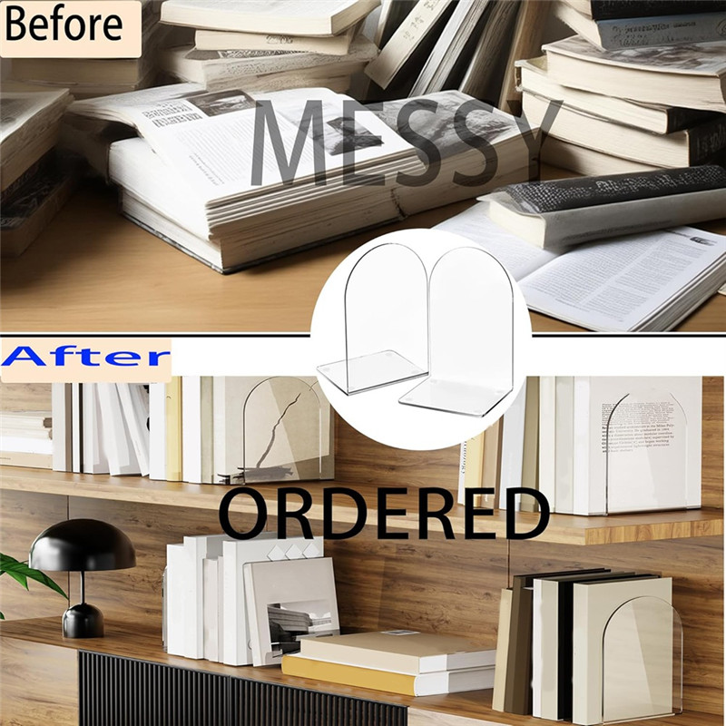

Hot Sale-Acrylic Book Ends For Book Shelves Bookends Non-Skid Book End Clear Bookends For School Library And Desktop Organizer
