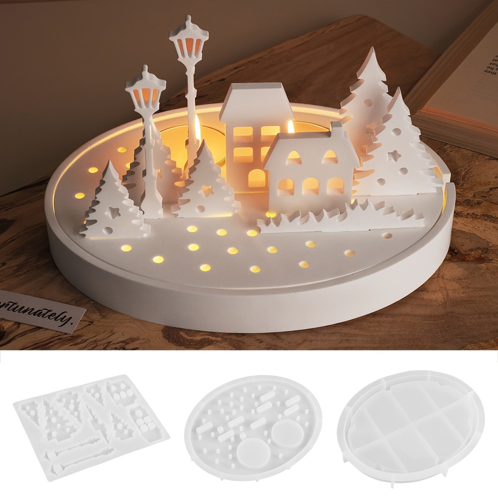 

Creative Tree House Candle Holder Shape Street Lamp Mold Diy Crystal Glue Plaster Cement Silicone Mold Decoration Mold