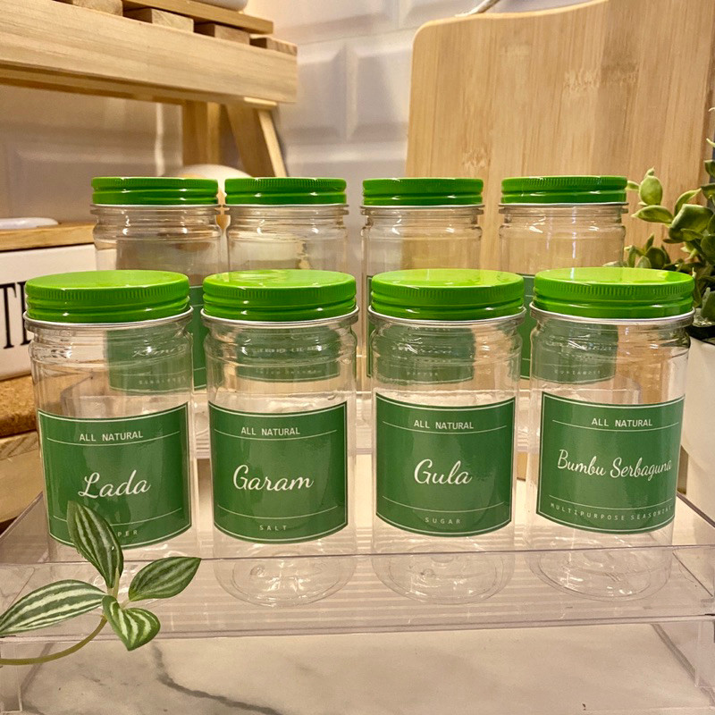 Toples Bumbu Dapur 200ml Slim Warna Hijau Alumunium Free Stiker Vinyl