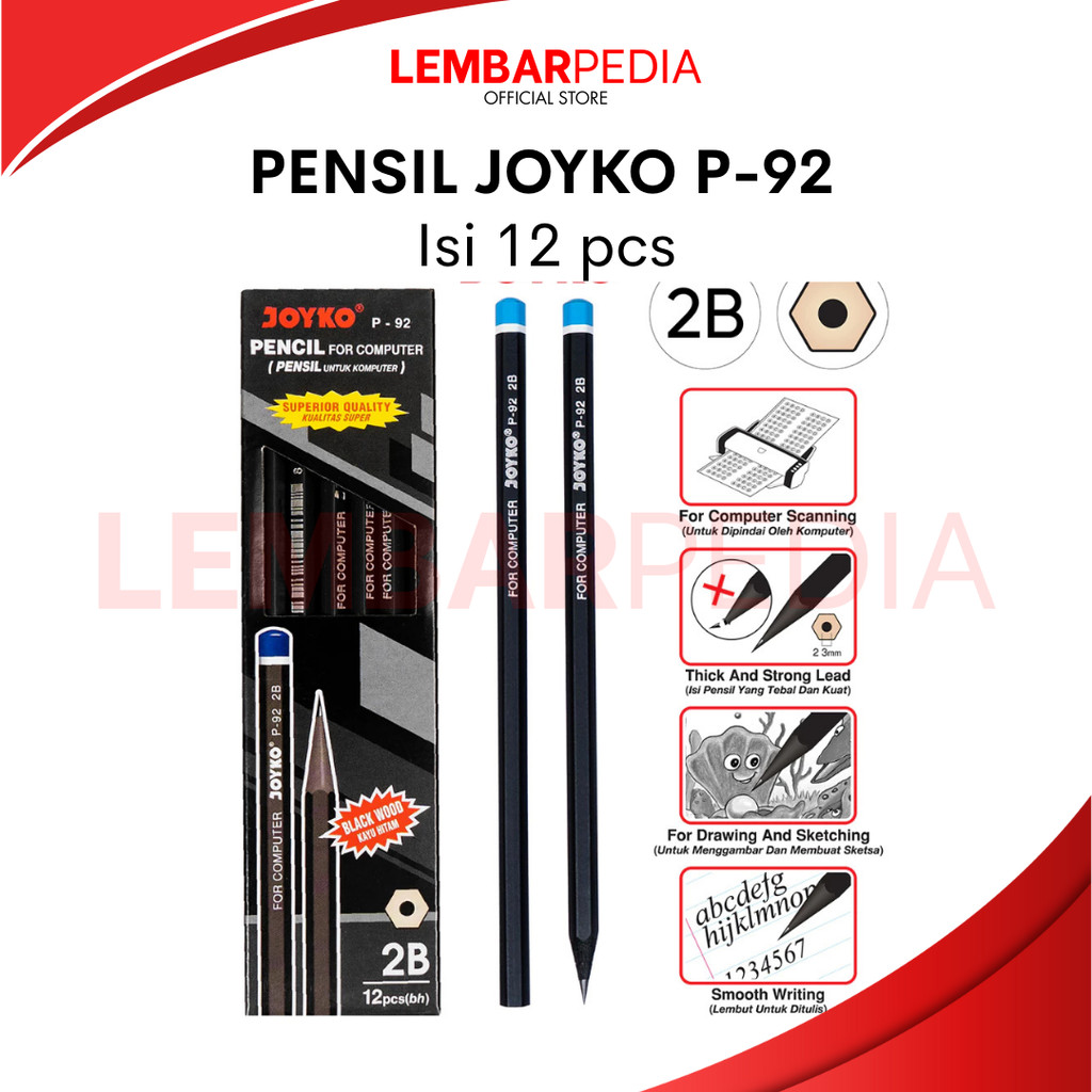 

PENSIL JOYKO 2B P-92 BLACK WOOD 1 BOX ISI 12 PCS