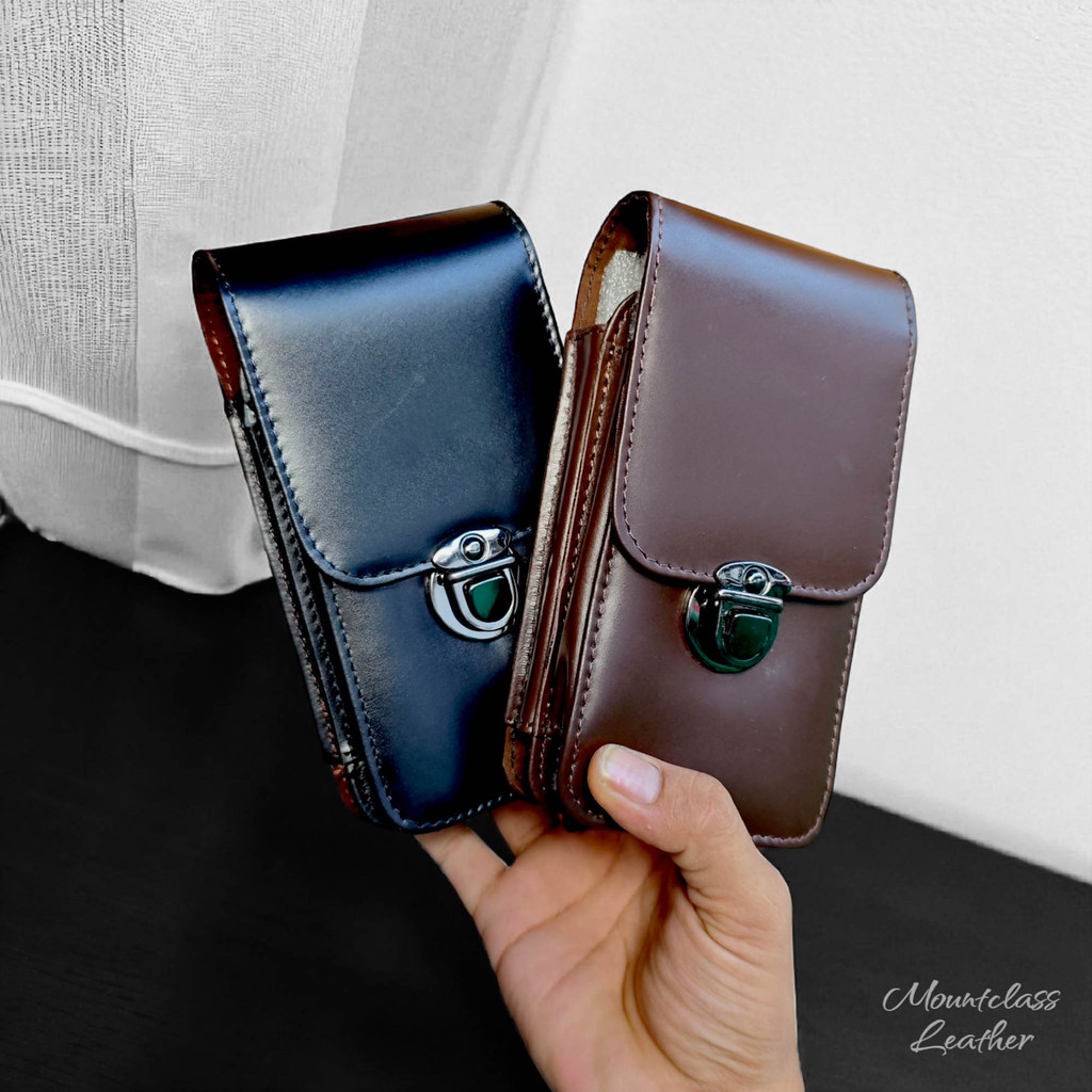 Dompet Sarung Hp 7 inch Pinggang Pria Kulit Sapi Asli Single 1 & Doble 2 Slot