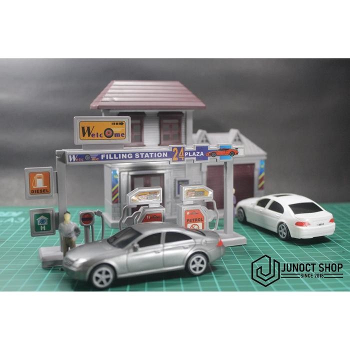 MAKET BACKGROUND 1:50 1/50 RUMAH GEDUNG BANGUNAN MINIATUR POM BENSIN - toko cafee