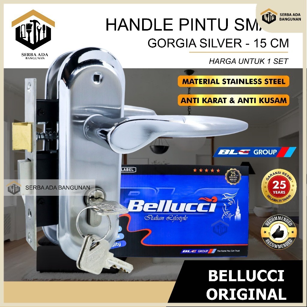 SAB Kunci Pintu small kecil asli Bellucci GORGIA Silver Handle 15 cm Bellucci Handle Stainless /Kunc